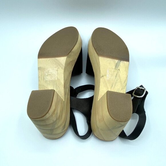 Urban Outfitters Wooden Heel Clog Sandals Black Leather Sz 10 Buckle NWOB - Picture 4 of 10